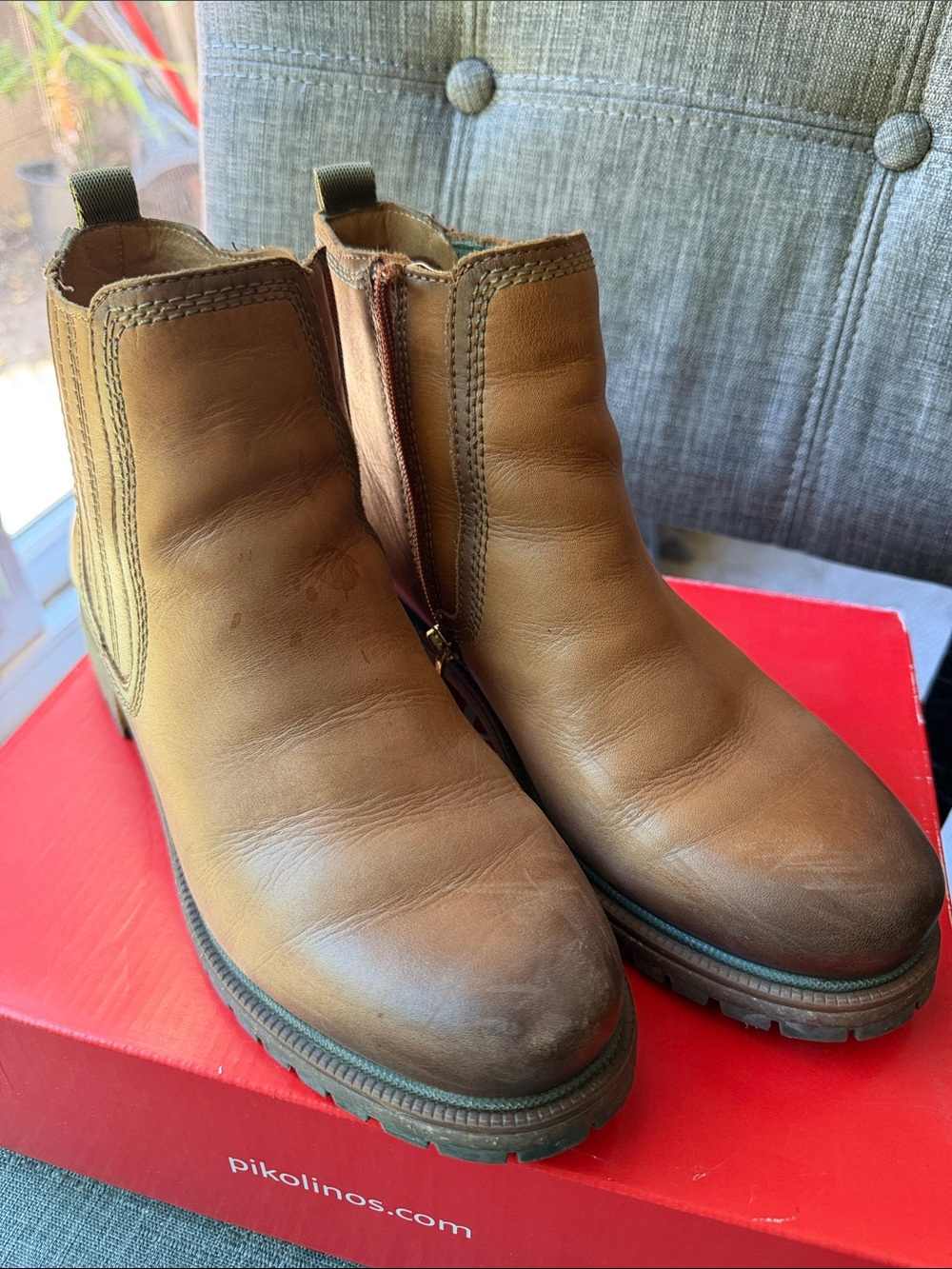 PIKOLINOS Brown Leather Chelsea Lug Boots